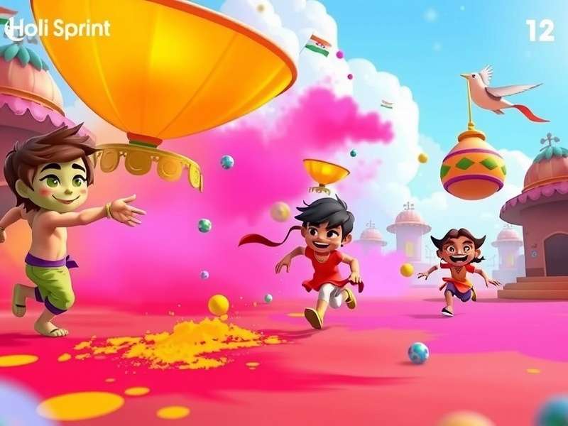 Bright Holi Sprint gameplay showing colorful characters running through festival scenes